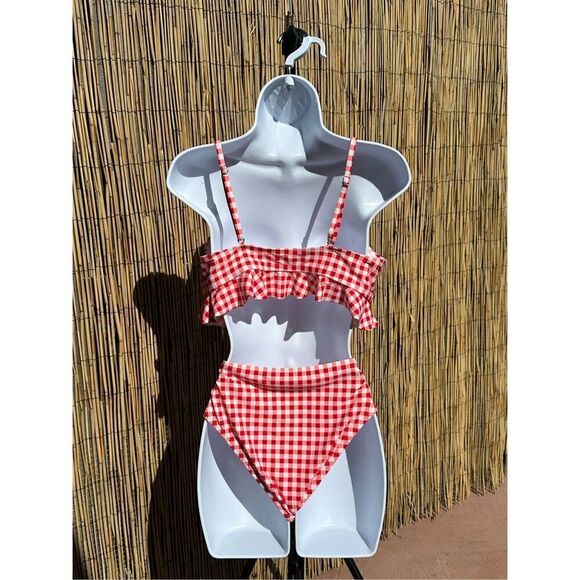 No Brand Red White Ruffle Bikini Plaid Size XL - Picture 2 of 6